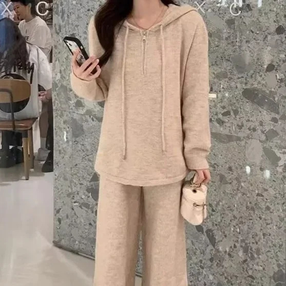 Casual Sportswear Set Womens Loose Slimming Solid Color Hoodie Fashionable TwoPiece Autumn Arrival plus Size 251016