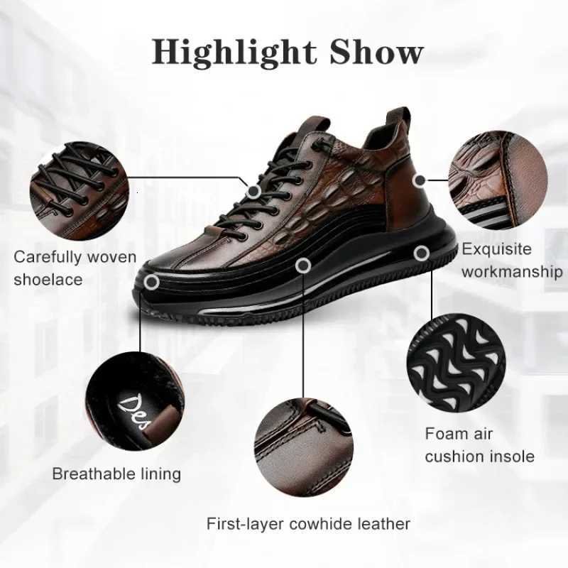 Mens winter thick bottom casual shoes light luxury fashion Air Cushion Cowhide Crocodile Print Sneakers Height Lifting NonSlip Z251022