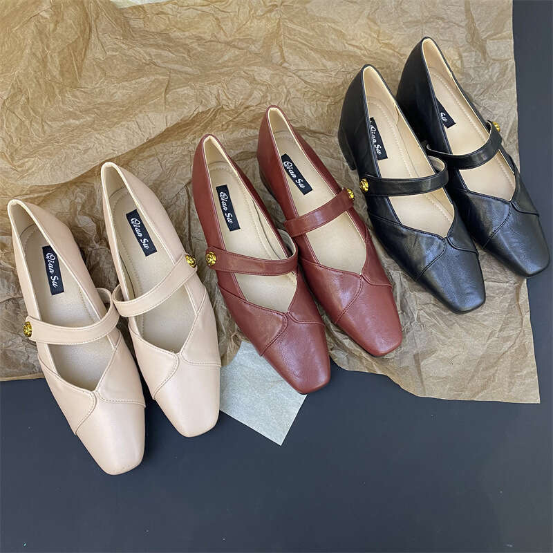 Designer Shoe 2025 Spring and Autumn Solid Color Gentle Slip-On with Chunky Heels French Mary Jane Shoes Women's to Match Dresses Versatile Comfo