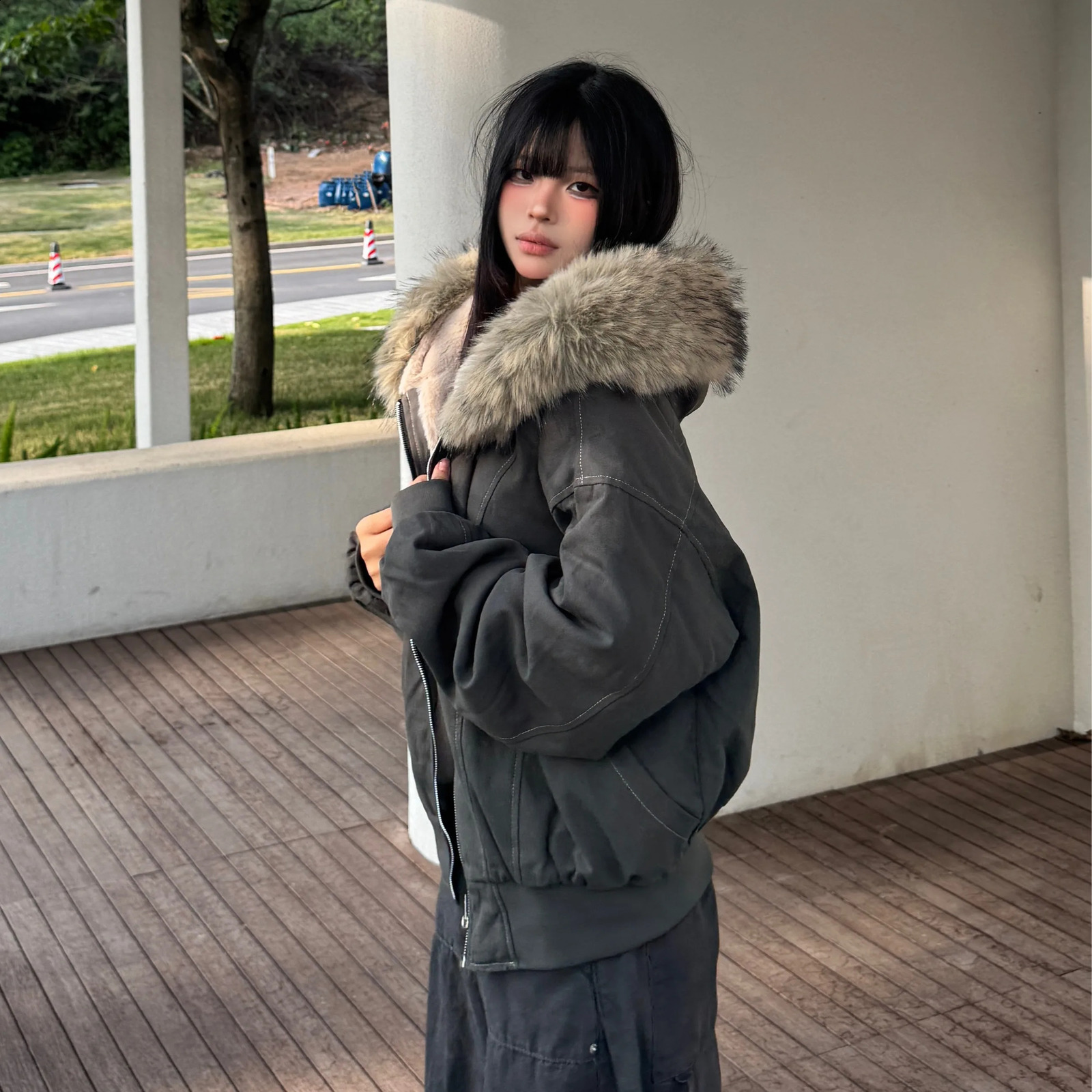 Autumn Winter Cotton Padded Jacket Women Outerwear Thick Warm Oversize Short Coat Female Hooded Long Sleeve Fur Collar Parkas 251021