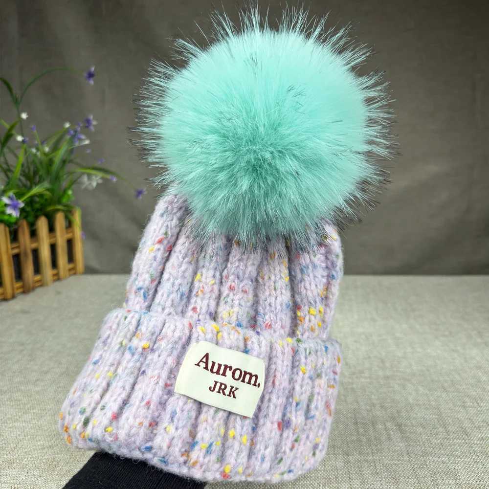 2024 New Fashion Natural fur pp hat for wen High quality mixColor Travel Beanies Winter Hats for wen Warm Fa beanieW251023