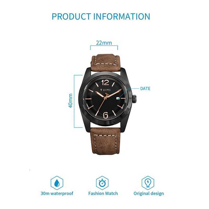 TOMI Luxury Mens Leather Strap Watch Round dial Quartz Watch Casual minimalist Watch Mens Clock GiftL251023