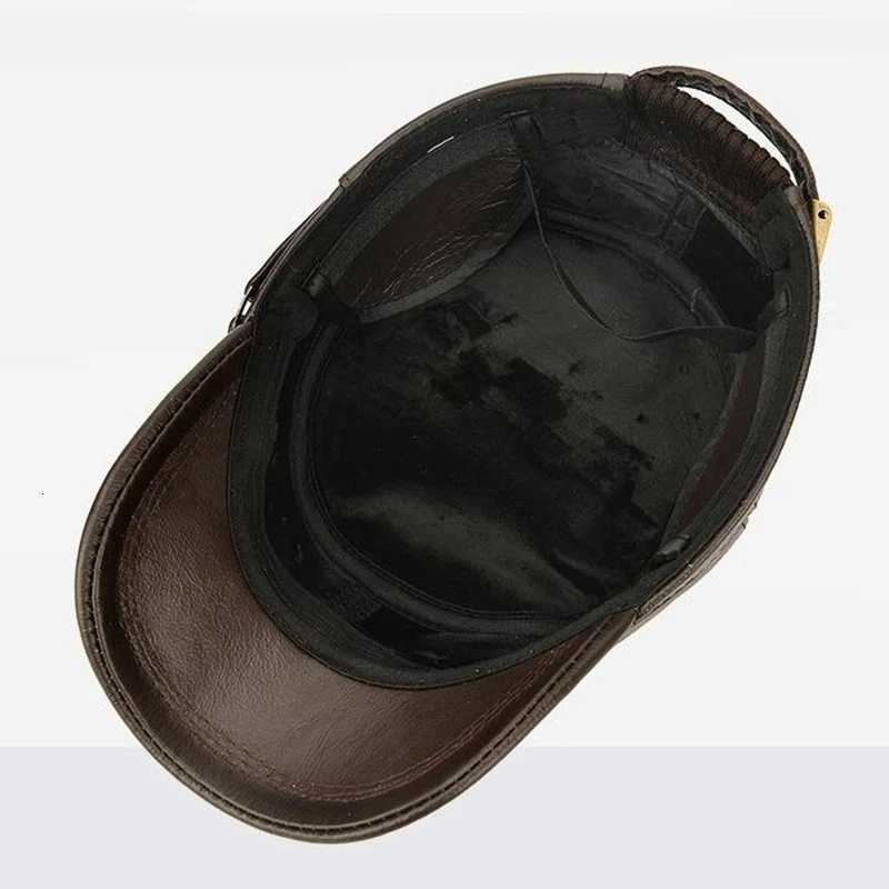 Mens Military Hats Quality Cowhide Genuine ather Hat Men Autumn Winter New Thermal Adjustab Size Brands Baseball sW251023