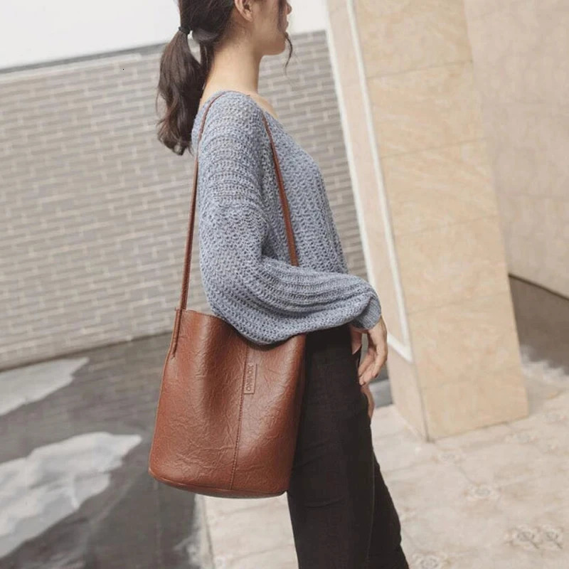 Solid Oil PU Material Small Fairy Bag Bucket Casual Wild Single Shoulder Ladies Crossbody Messenger 251018