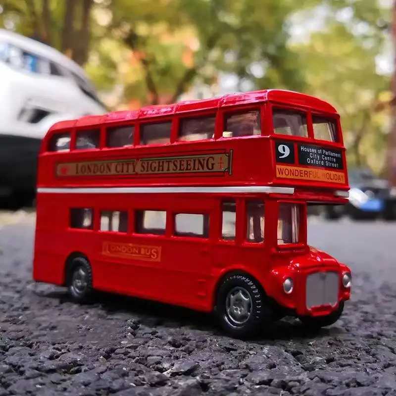 164 Vintage British Europe Double Decker Bus Diecast Alloy Car Model Metal Pull Back Simulation Car Toy Decor Antique Kids ToyT251023