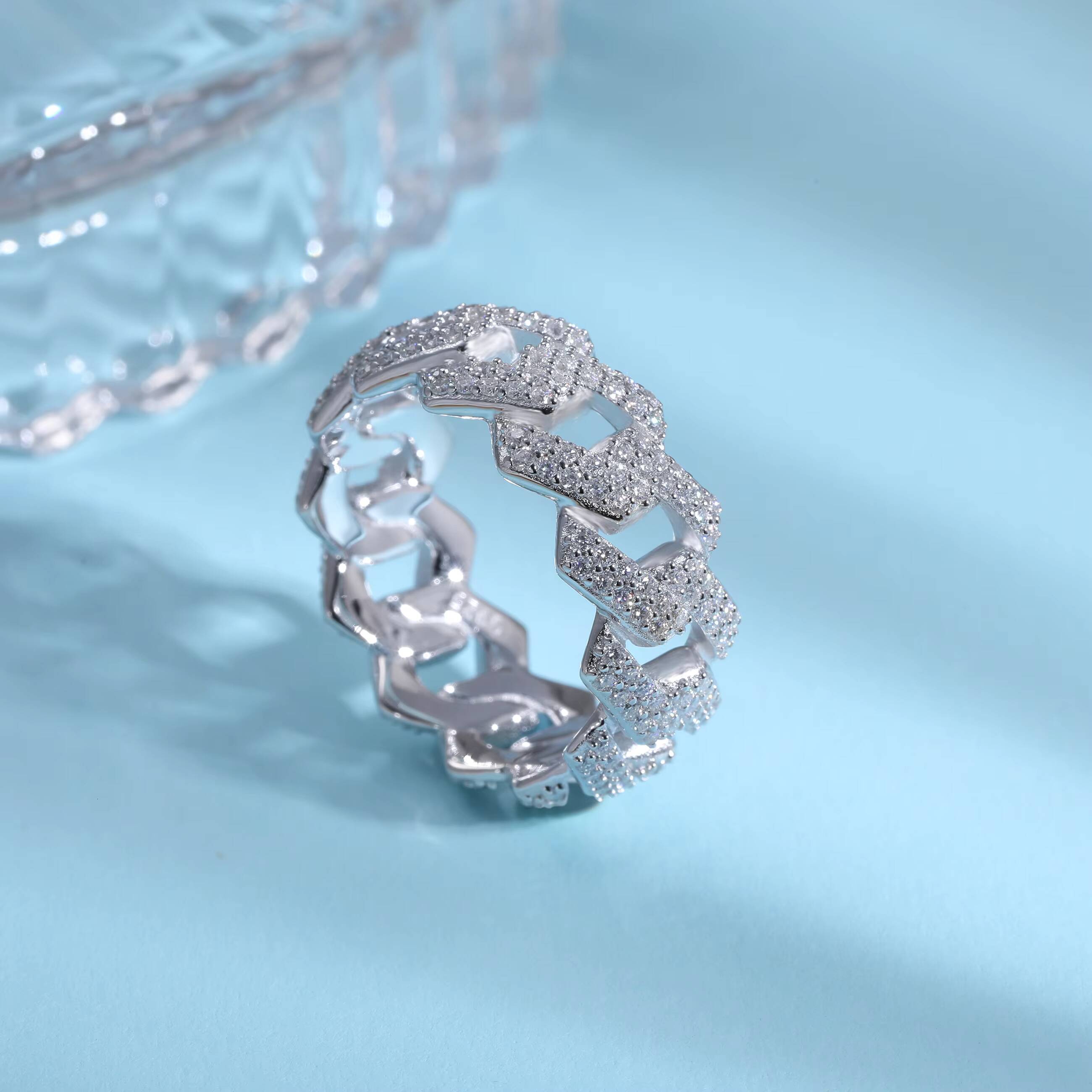 YIWEN Jewelry Fashion Style 925 Sterling Silver Ring Inlaid with Double Row VVS Moissanite Iced Out Mens Charm Ring