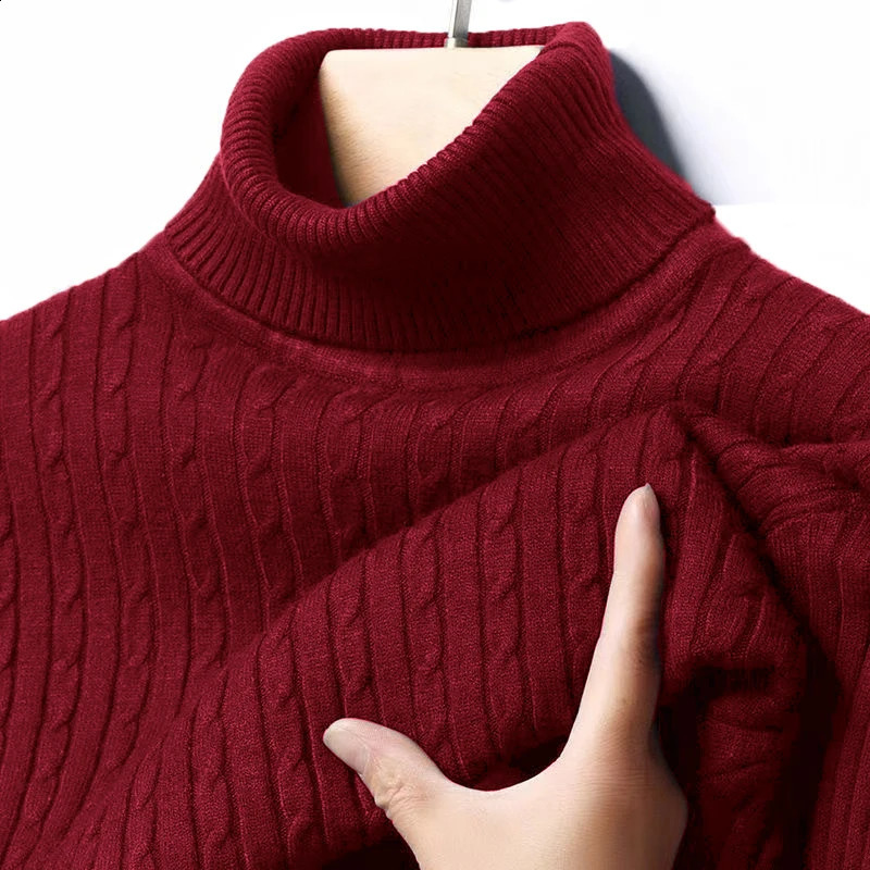 Autumn Mens Ribbed Turtleneck Sweater Warm Fitted Knitted Pullover Sweatesr Jacquard Striped Casual Long Sleeves Basic Top 251023