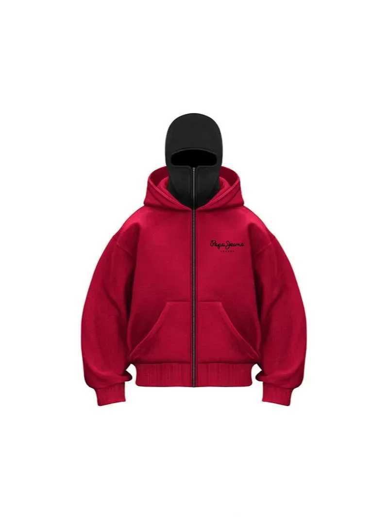 Hooded mens sportswear with zipper hood winter warm sportswear casual Y2K mask hood zipper design jacket sports outdoor acT251023