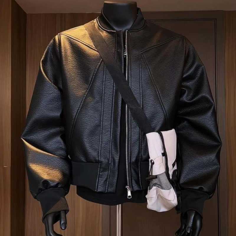 American Trend Retro Crack Leather Versatile Casual Jackets Stand Collar Leather Bomber 2025 Mens Fashion Commuter Leather Coat W251023