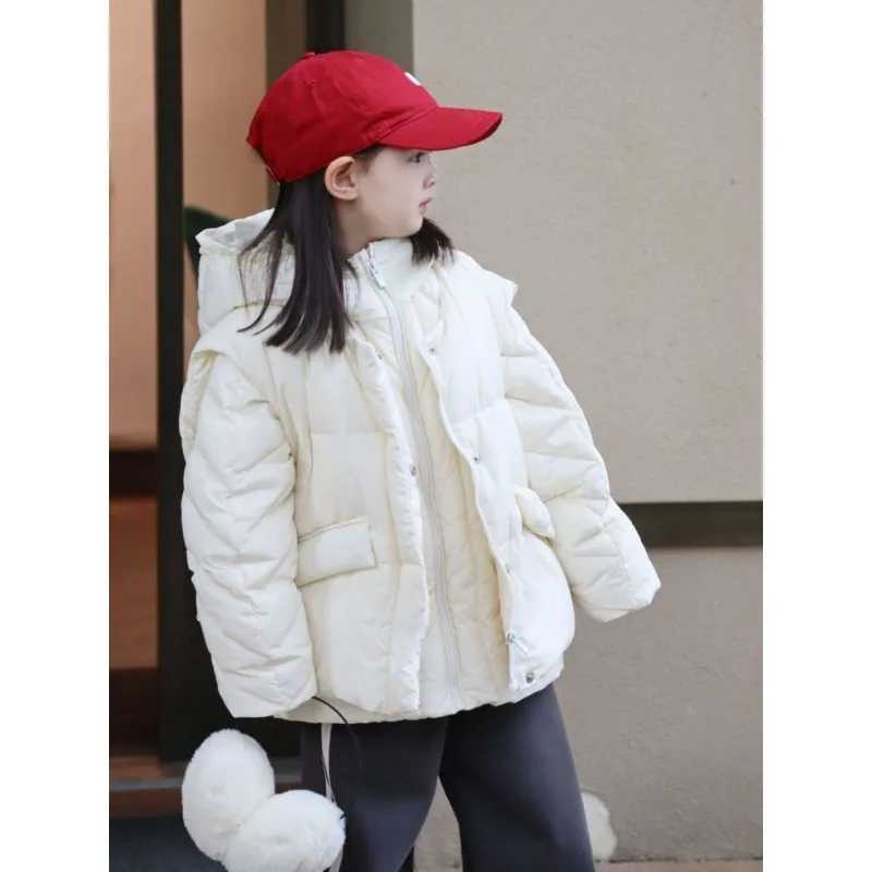 Childrens 2025 New Winter Three in One Down Cotton Jacket for Boys and Girls Hooded Thick Warm Cotton Jacket for 512 Years Old Y251023