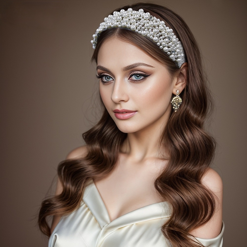 Hairpins designer HairJewelry Faux Pearl Handmade Woven Headpiece Accessories for Wedding Hairstyles: Pearl Wide Hair Accessory Crystal Headband Hair 