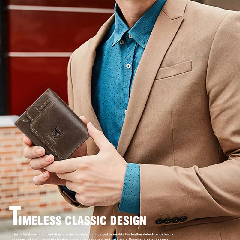 BULLCAPTAIN 100 Genuine Leather Mens Rfid Wallet Multifunctional Storage Bag Coin Purse Wallet Card Case251023