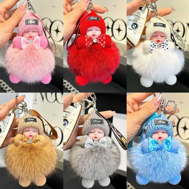 Cute Fluffy Plush Sleepy Doll Keychain For Women Girls Bag Car Key Chain Kawaii Key Ring On Bag Car Trinket Pendant Gift Z251023