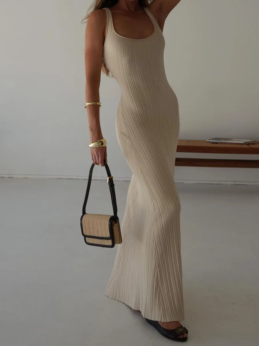 Women Knit Tank Dress Casual Summer Sleeveless UNeck Party Long Dress for Cocktail Beach Club Streetwear 251023