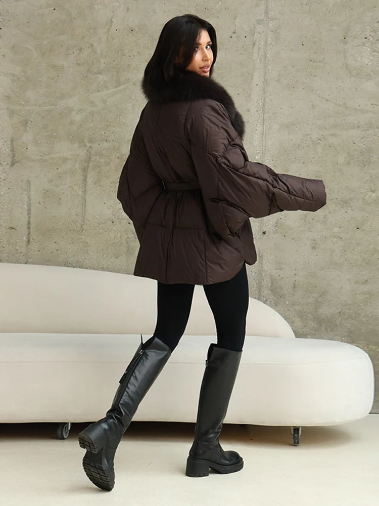 Thicken Cotton Jackets Women Long Sleeves Detachable Fur Collar Lace Up Pockets Coats Female Winter Chic Warm Outwears 251021