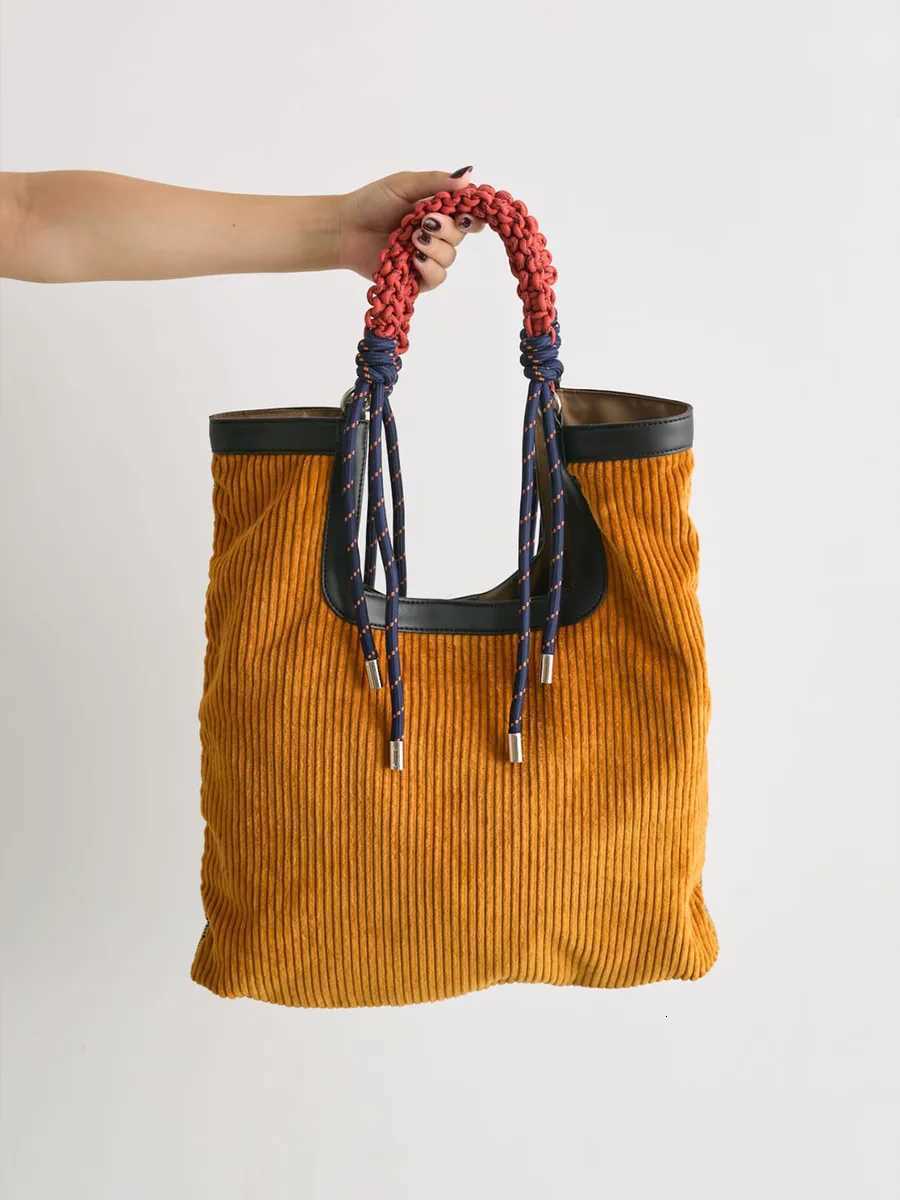 Women Bags Corduroy Fashion Vintage HighCapacity Tote Bags Weaving Handle Office Lady Girls BagL251023