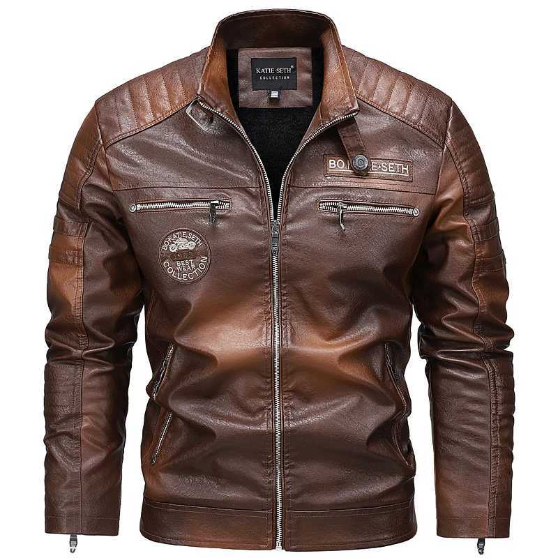 Quality New Male Casual Leather Jackets 7XL Autumn Winter Men Stand Collar Motorcycle Leather Jackets Vintage Leather Coat W251023