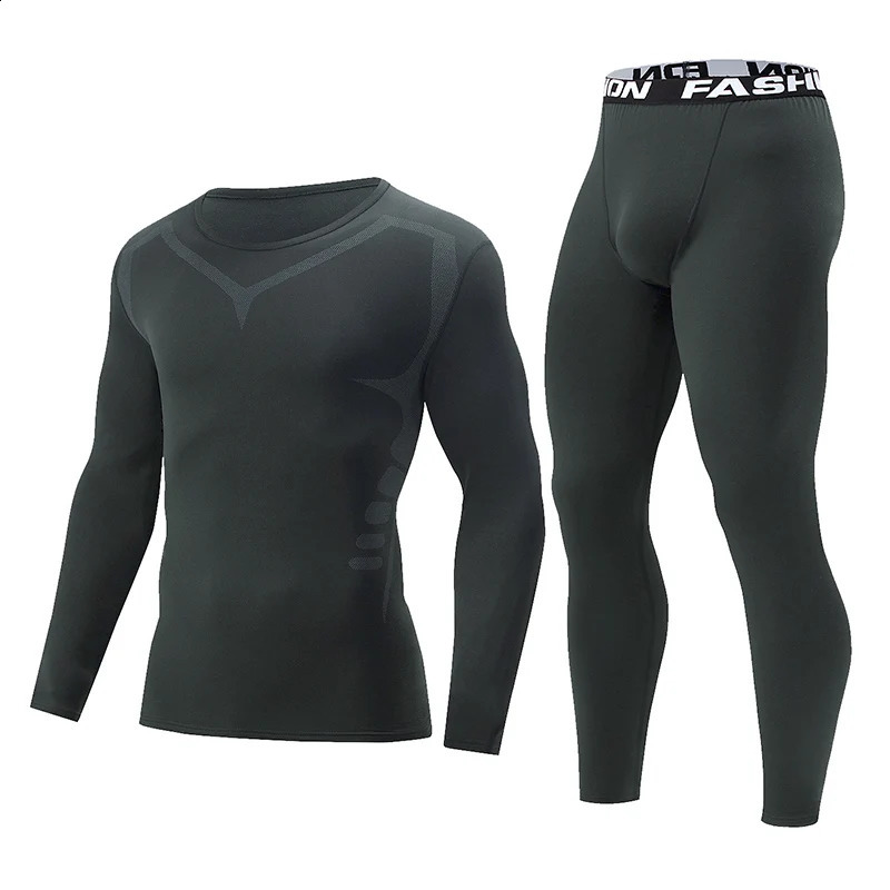 2 Pcs AutumnWinter Mens Sports and Leisure Warm Underwear Set Comfortable Large Stretch Athlete Round Neck Top Versatile Pants 251023
