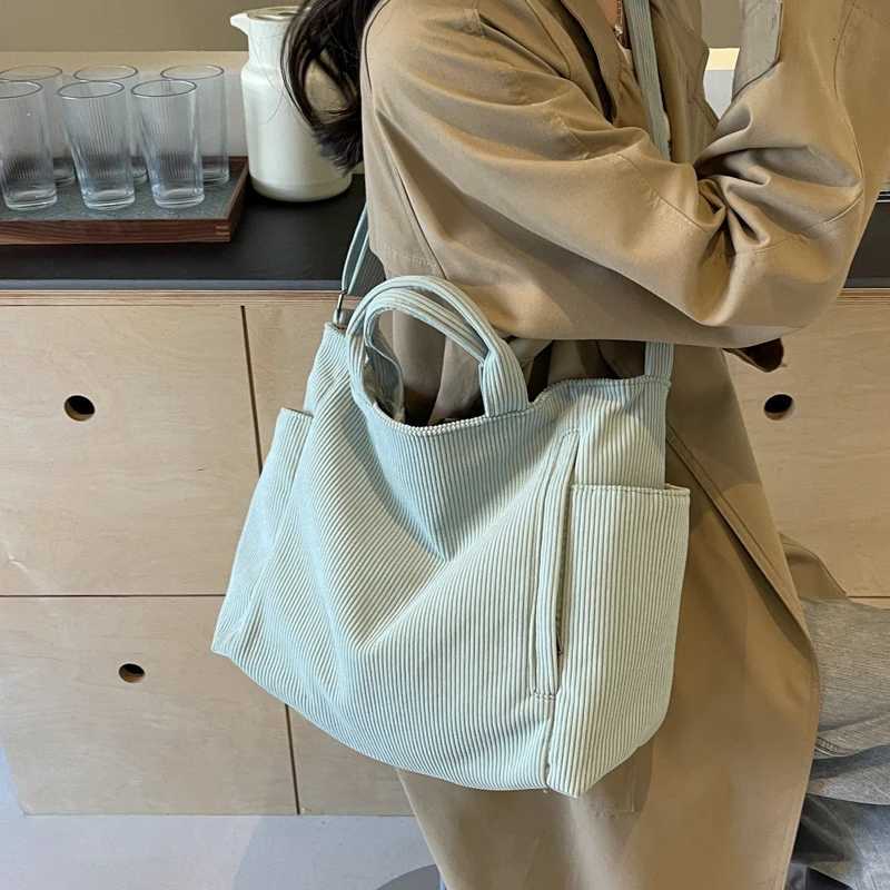 Solid Color Corduroy Tote Bag Fashion Large Capacity Shouder bag Casual Crossbody Bag For School Travel striped ladies handbagsL251023