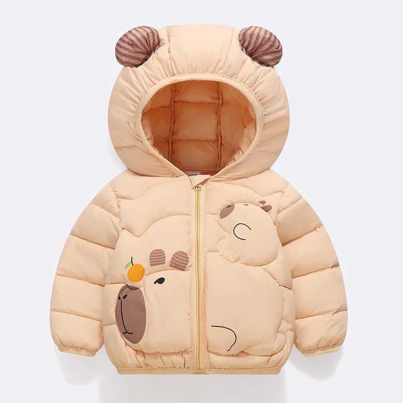 2025 Autumn Winter New Boys Girls Jacket Solid color Cartoon Print Thick Warm Hooded Coats For 26Y Kids Down Cotton Outerwear Y251023