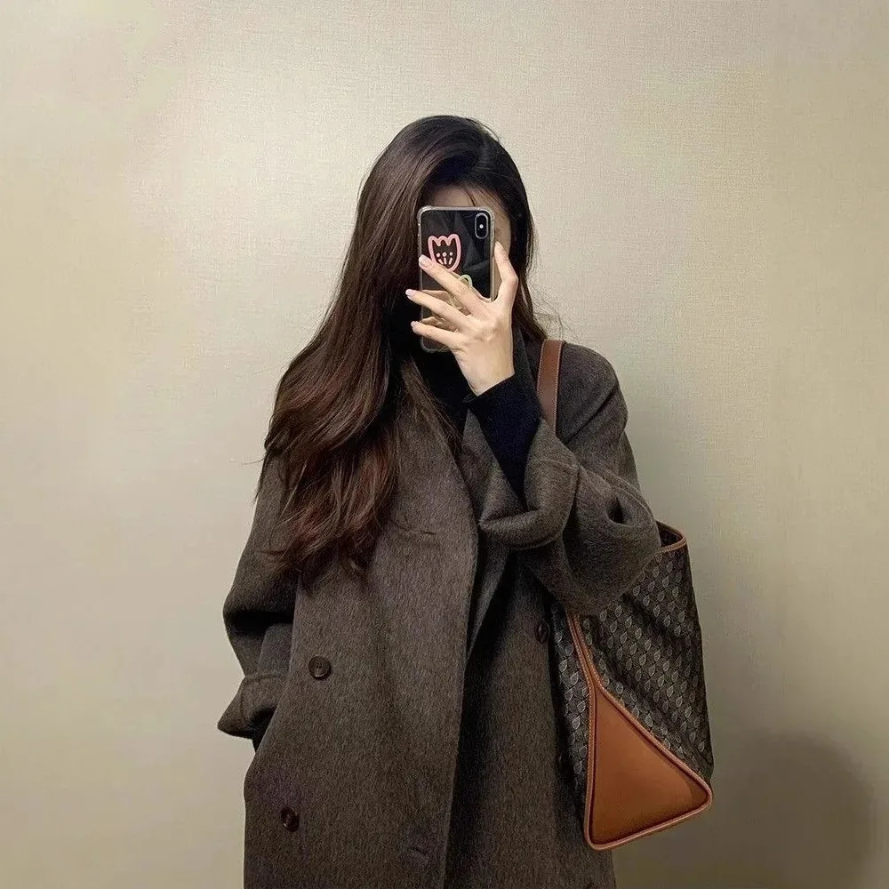 Thickened OverKnee MidLength Woolen Coat Womens Autumn Winter Fashion Korean Style Womens Outerwear Polyester Fiber 251020