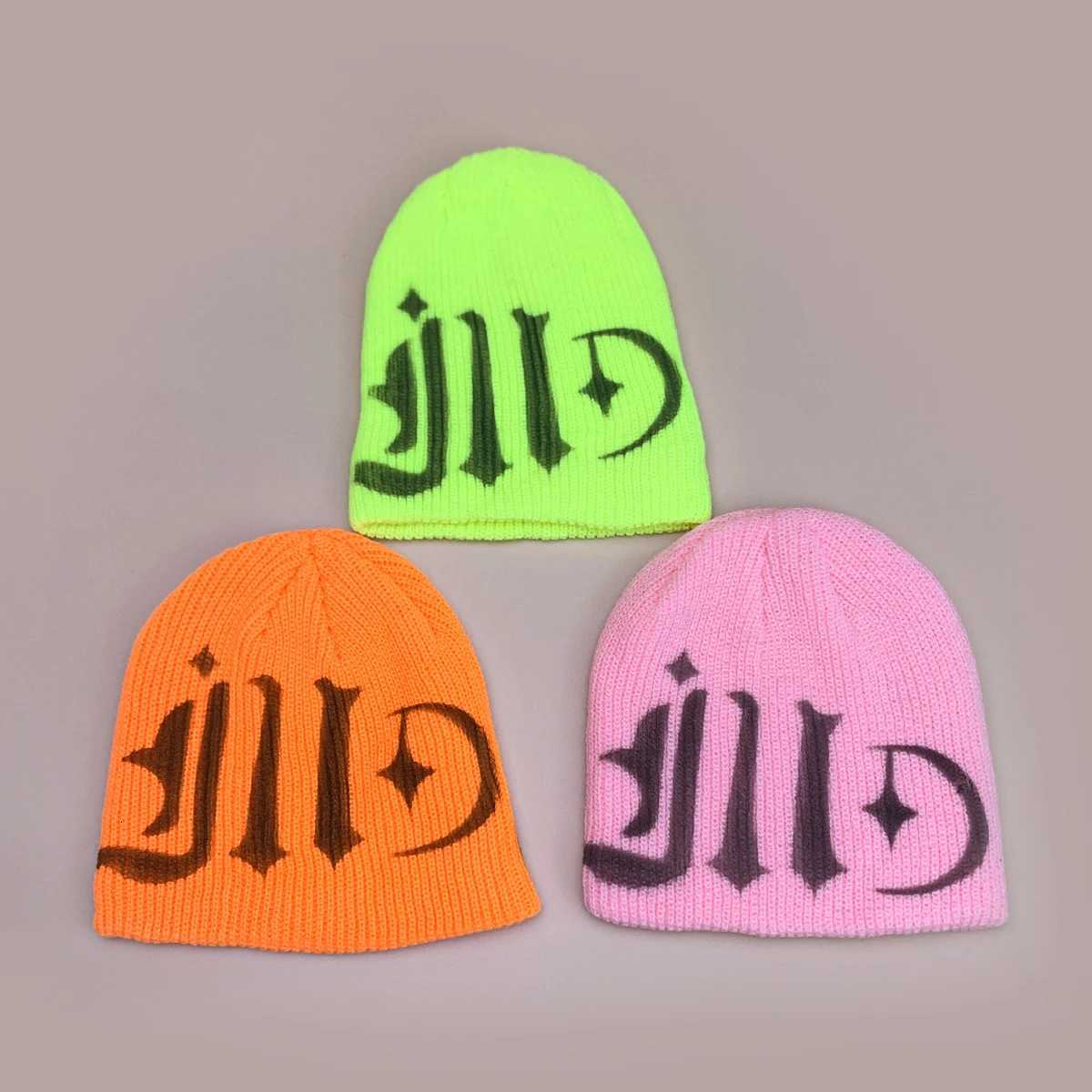 Color Block Street Sanskrit Knitted Hats Autumn and Winter New Unisex Y2K Warm Personal Versatile Subculture Fashion ins BeaniesXJ251023
