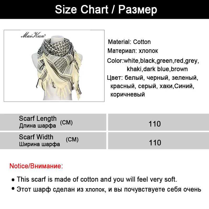 Maikun Cotton Arab Scarves Men Winter Military Keffiyeh Windproof Scarf Muslim Hijab Shemagh Desert Square Wargame J251113