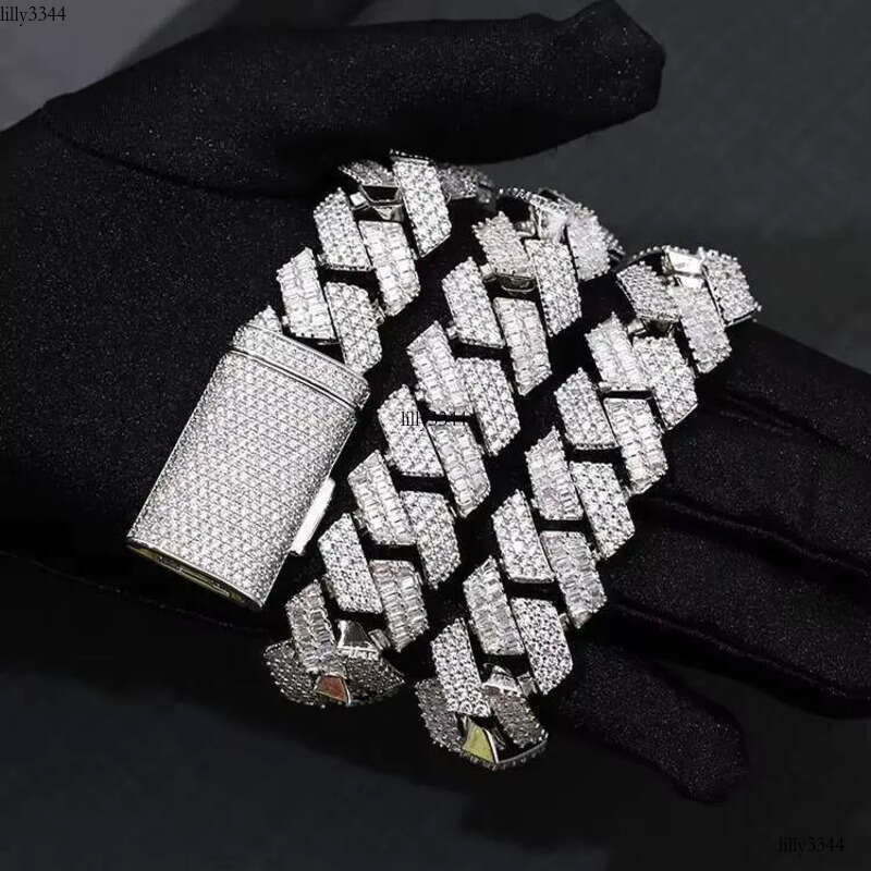 Yu Ying New Design Mixed Baguette and Round Moissanite Sier Necklace Hip Hop Cuban Link Chain Jewelry aaa