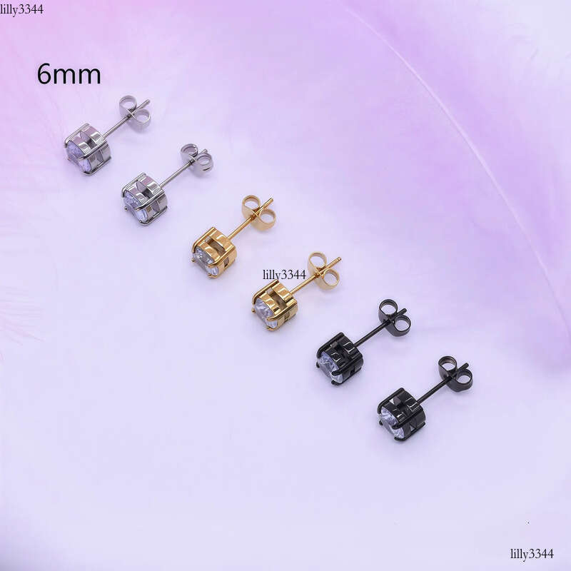 Stainless Steel Four-Prong Inlaid Zircon Crystal Simple Personality Small Earrings
