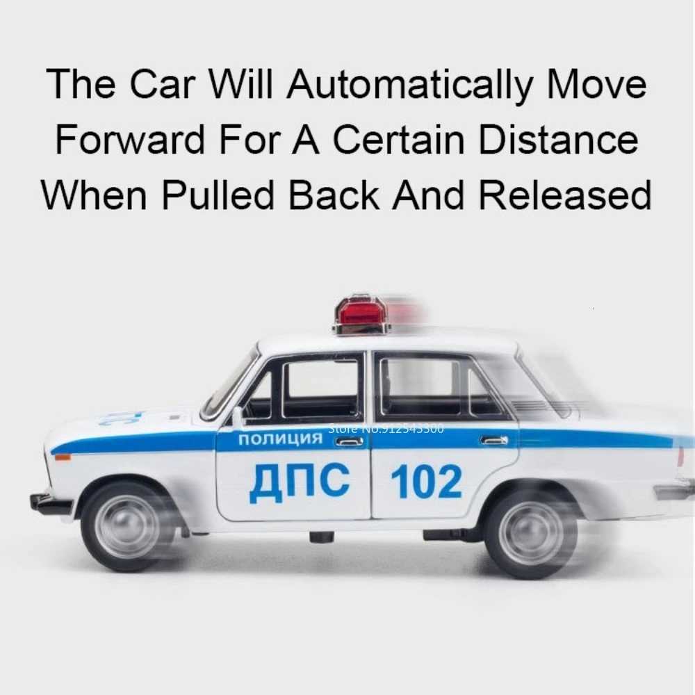 124 Lada 2106 Police Alloy Car Model Metal Diecast Toys with Pull Back Sound and Light Simulation Vehicles for Children GiftsT251023