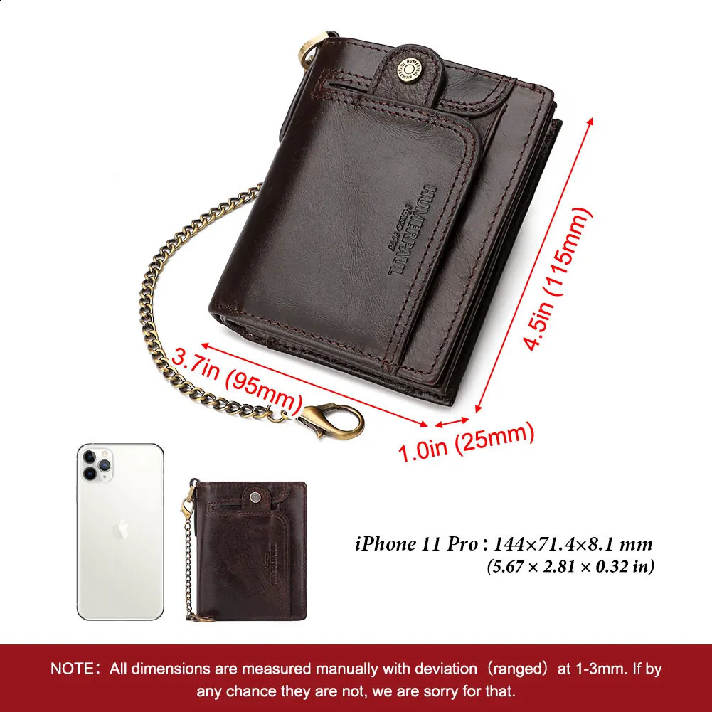 Real Leather Wallet for Men RFID Blocking Credit Card Holder Purse Male Short Bifold Zipper Coin Pocket with AntiTheft Chain251023