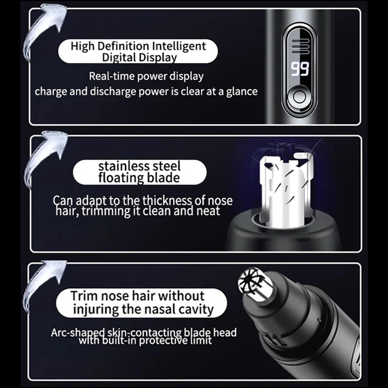 Portable Mini Nose Hair Trimmer Digital Display Painless Clipper Ears Hair Eyebrow Waterproof Nose Hair Trimmer For Men Women 251023