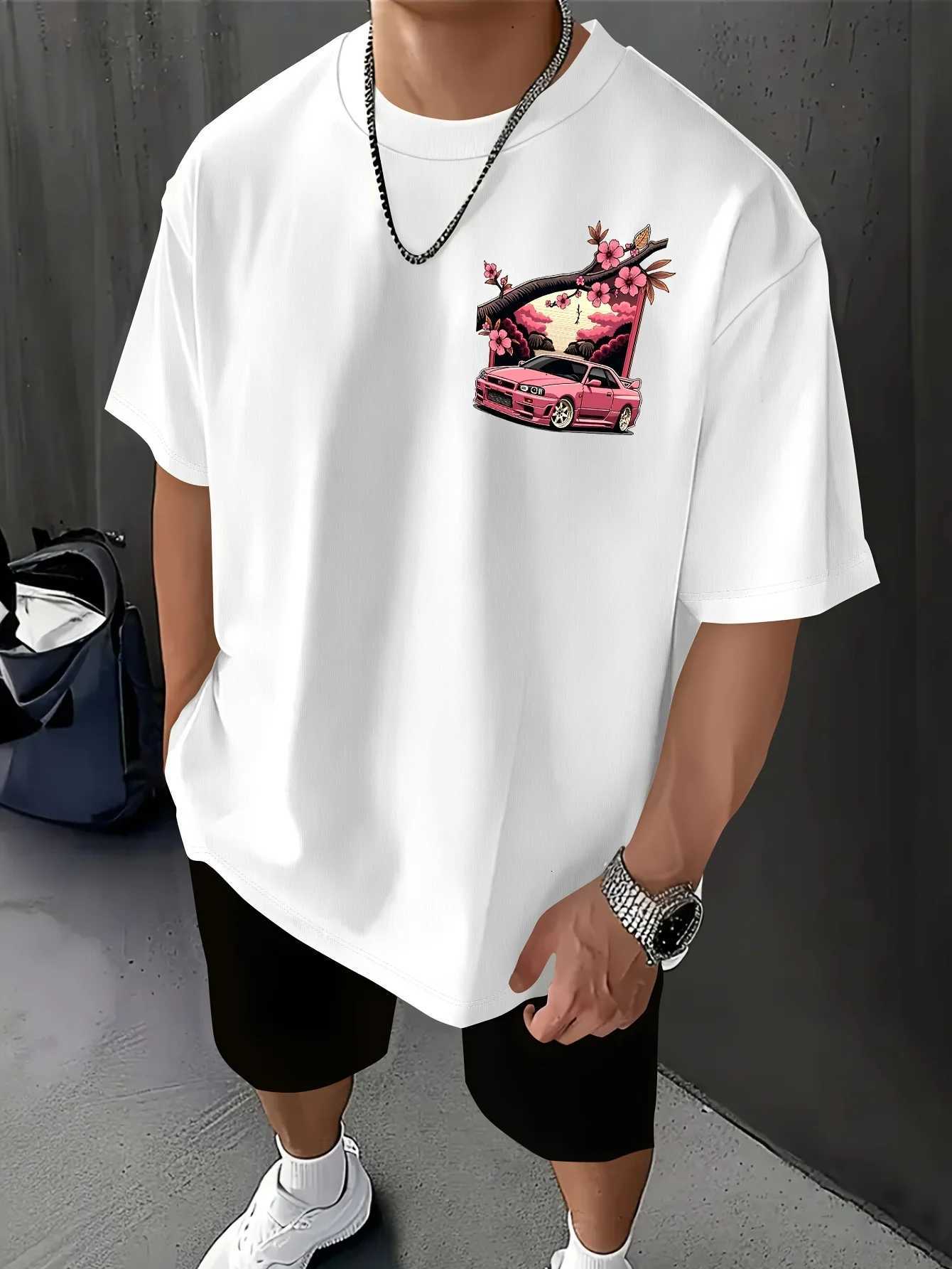 Mens Japanese Racing Graphic TShirt Sakura Motorsport Tee Cherry Blossoms Loose Fit Back Print Shirt Drift Events StreetwearXJ251023