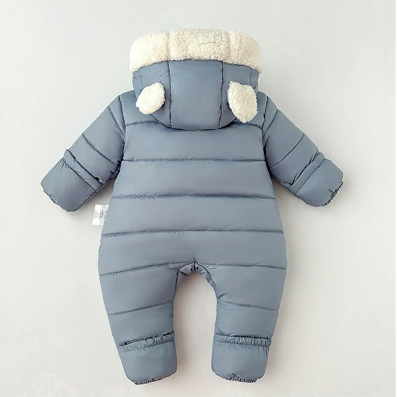 30 Winter Baby Boys Girls Rompers Solid Color Berber Fleece Lining Thick Warm Hooded Bodysuit For Kids One Piece Overalls 251023