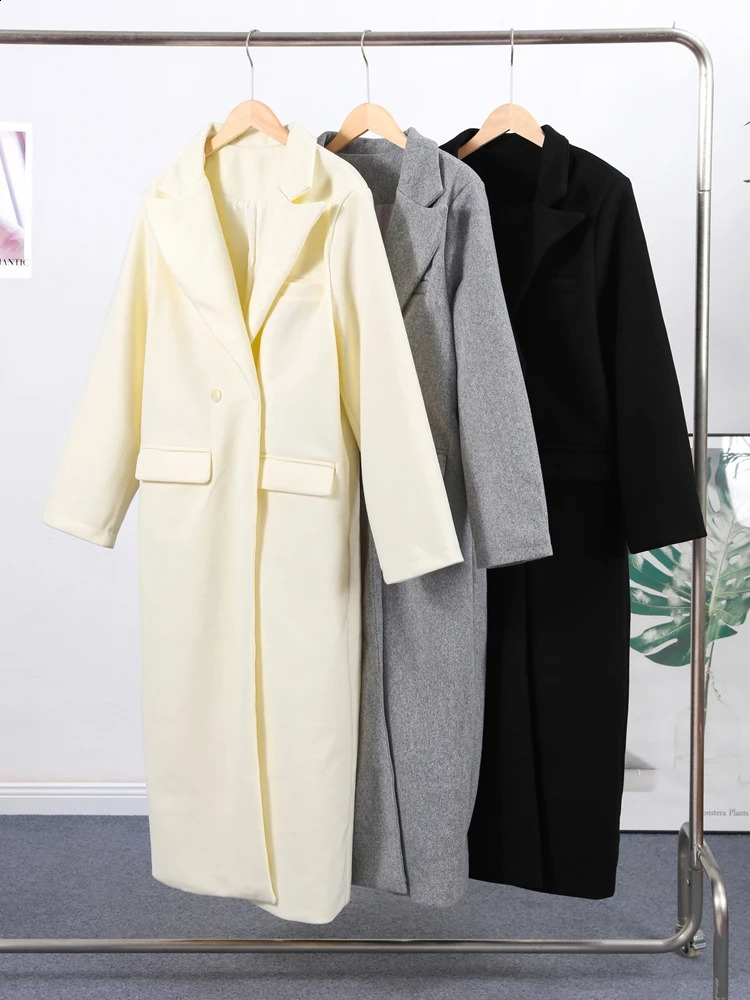 Elegant Womens Woolen Overcoat Lapel Long Sleeve Single Breasted Pocket Warm Coat Autumn Winter Fashion Lady Outwear 251021