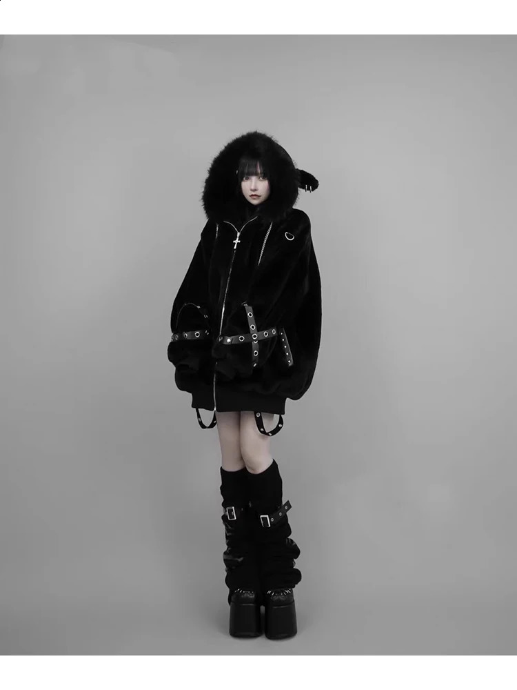 Mauroicardi Autumn Winter Oversized Warm Soft White Faux Fur Coat Women with Hood Harajuku Fashion Fluffy Jacket Streetwear 251022
