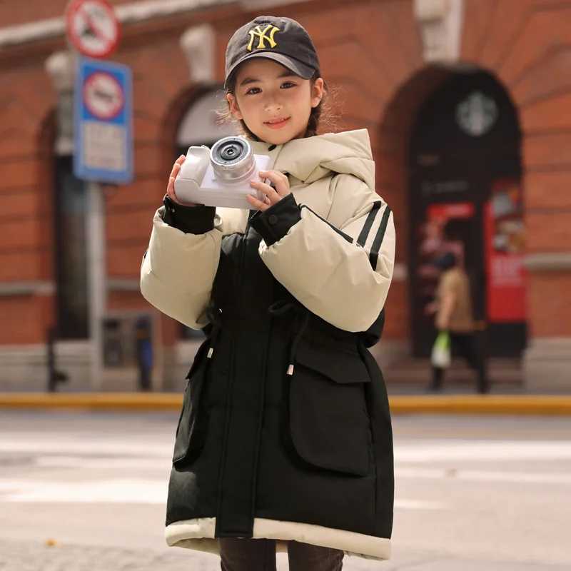 RAISE 2025 Down Jacket For Teen Girl Thick Warm Spliced Hooded Girls Long Jacket Clothes 512Y Kids Girls Parka Outerwear Outfit Y251023