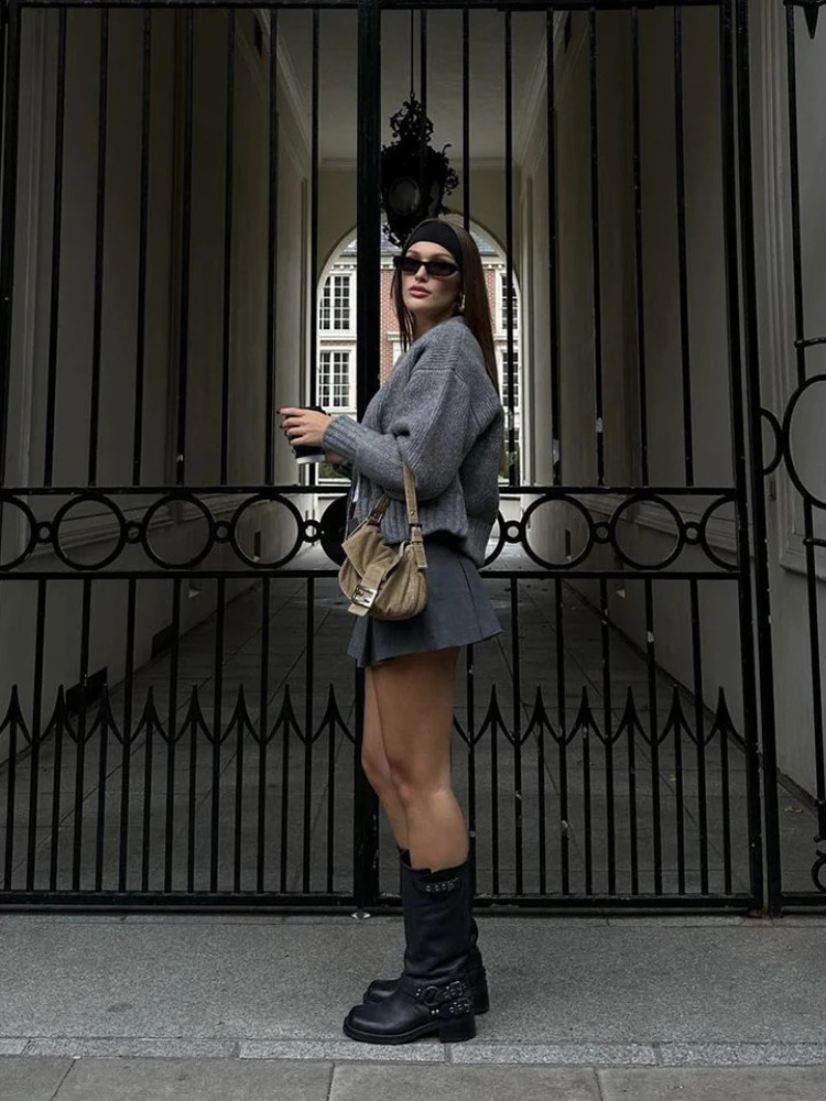 Womens Solid Colour Round Neck Cardigan Sweater High Street Casual Long Sleeve Zip Knit Jacket Autumn Winter 251018