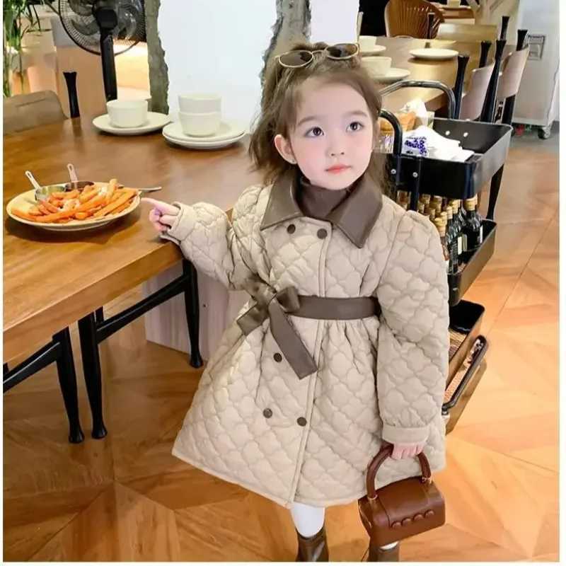 Childrens Coats Girls Cottonpadded PU Leather Clip Cotton Padded Coat Medium Long Coat Winter Coat Clothes for Girls Y251023
