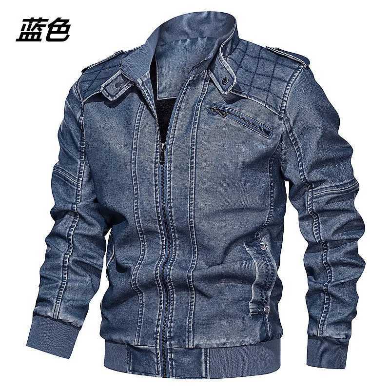 Mens PU Leather Jacket Men Fashion Motorcycle Jackets Mens Causal Oversized Cotton Casual Black Blue Jacket Man Outerwear Coat W251023