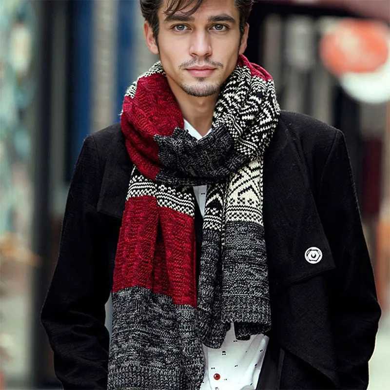 Winter Mens Scarf Checkered Scarf Casual Knit Keep Warm Neckerchief Patchwork Wool Cashmere Scarf AC086 J251113