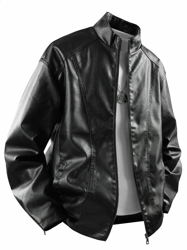 Mens Small StandUp Collar Leather Jacket Windproof and Warm Stylish FormFitting Suitable for Daily Commuting Street Wear Autumn Winter Outings Casual 