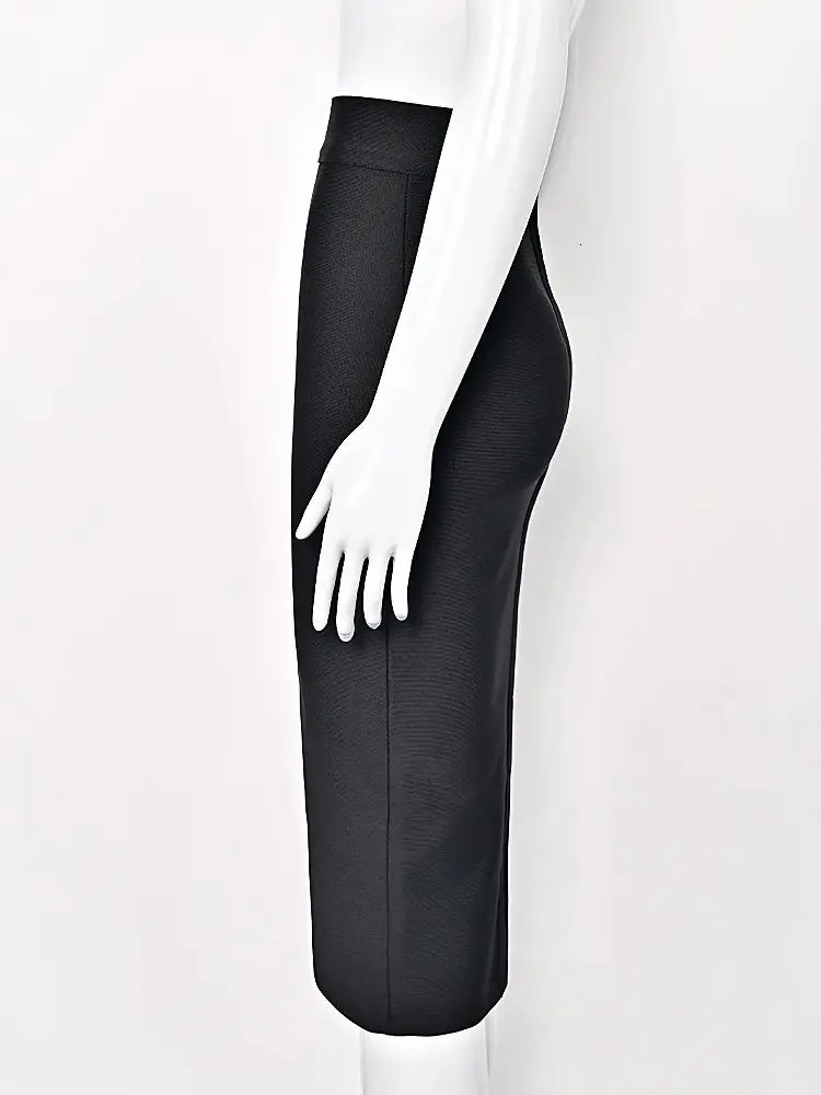 BEAUKEY Classic Bandage Knitted Split White Skirts Midi High Waist Black Classic Fashion Long Skirts Bosycon Elastic Thick Skirt 251020