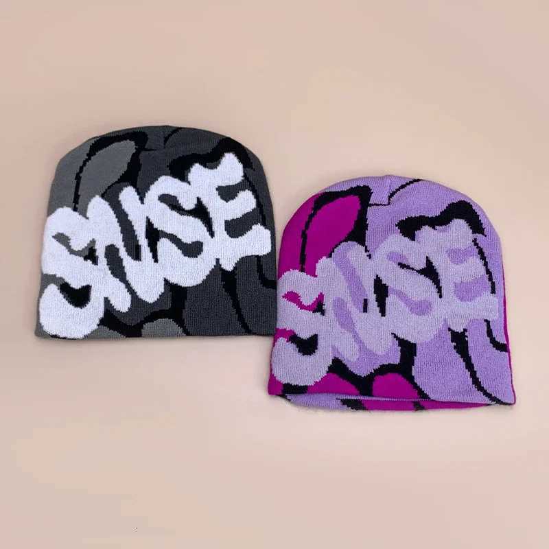 Color Block Letter Wool Knitted Hats Autumn and Winter New Warm Personal Versatile Street Fashion Hip Hop American Style BeaniesXJ251023