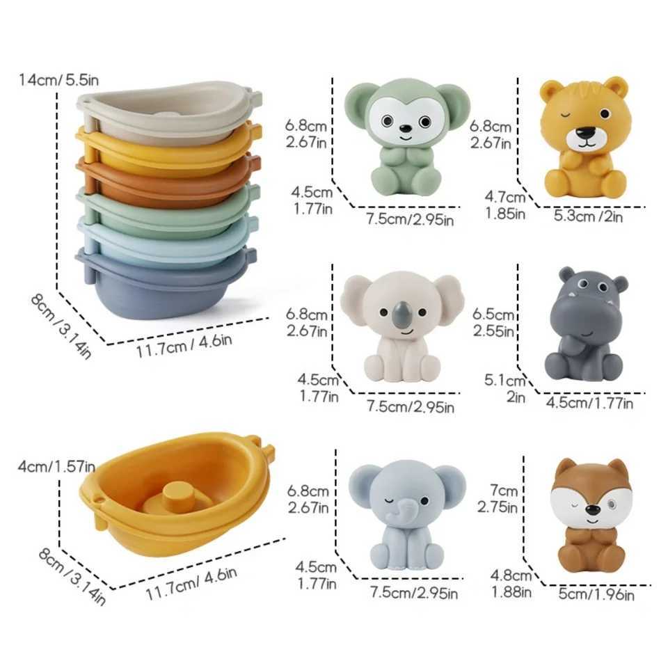 1 Piece of Kidsrens Bathroom Stackable Floating Boat Toys for Infants and Young Kidsren Bathing and Playing in the Water Stacking Boat Animal Finger S