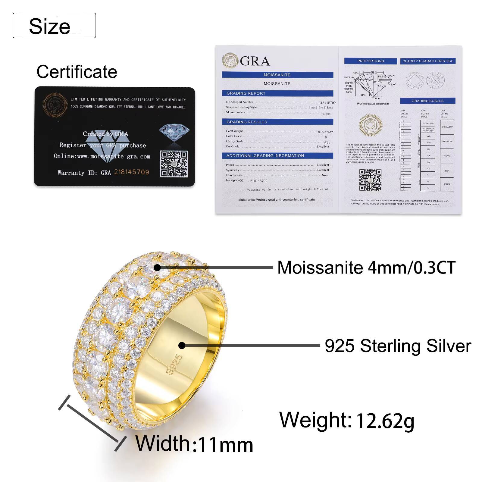 4mm03ct Custom VVS1 D Color Moissanite HipHop Bling Jewelry Rings GRA Certified 925 Sterling Silver