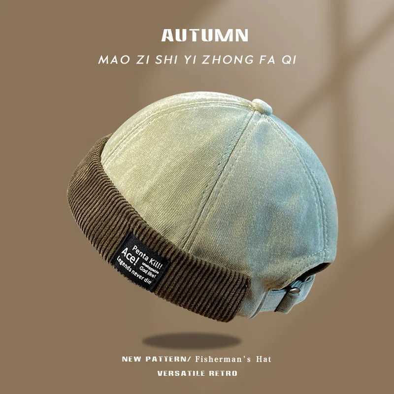 Y2K Vintage Beanie Hat Without Visor Docker Brimss Hats Retro De Corduroy for Men Wen Hip Hop Streetwear Winter AutumnW251023