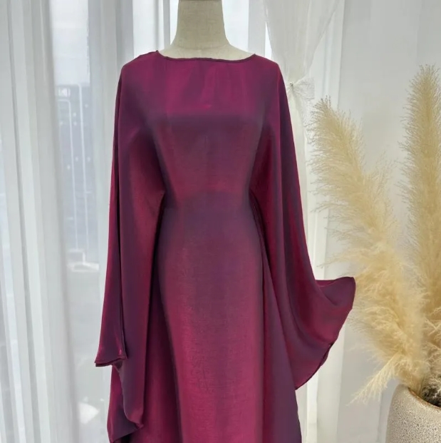 Ethnic Clothing 2025 Ramadan Eid Summer Satin Batwing Abaya Dubai Women Islam Muslim Maxi Kaftan Party Dresses Kebaya Caftan Marocain Robe