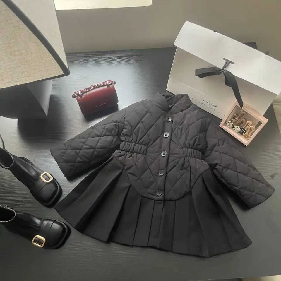 111Years Toddler Kids Cotton Padded Jacket Coat for Girls Black Patchwork Dress Jackets Infant Winter Cute Outwear Overcoat 2 3 Y251023