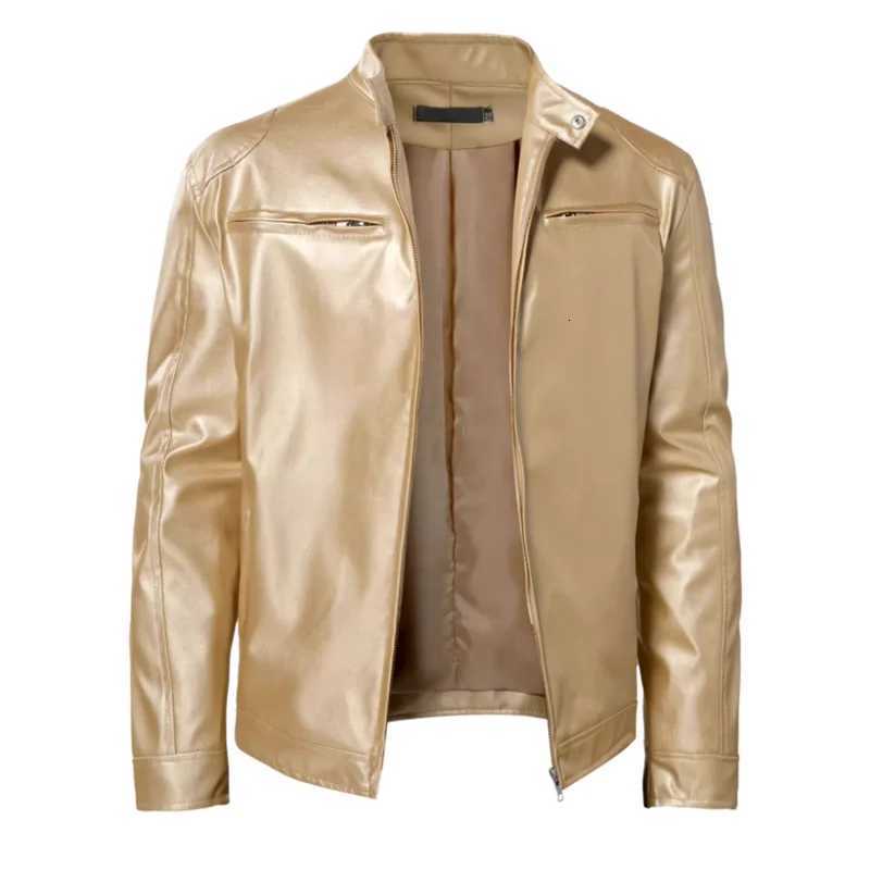 Spring and Autumn New Male Thin Leather Jacket Gold Silver Trend Singer Host Stage Performance Dress Men Casual Coat W251023